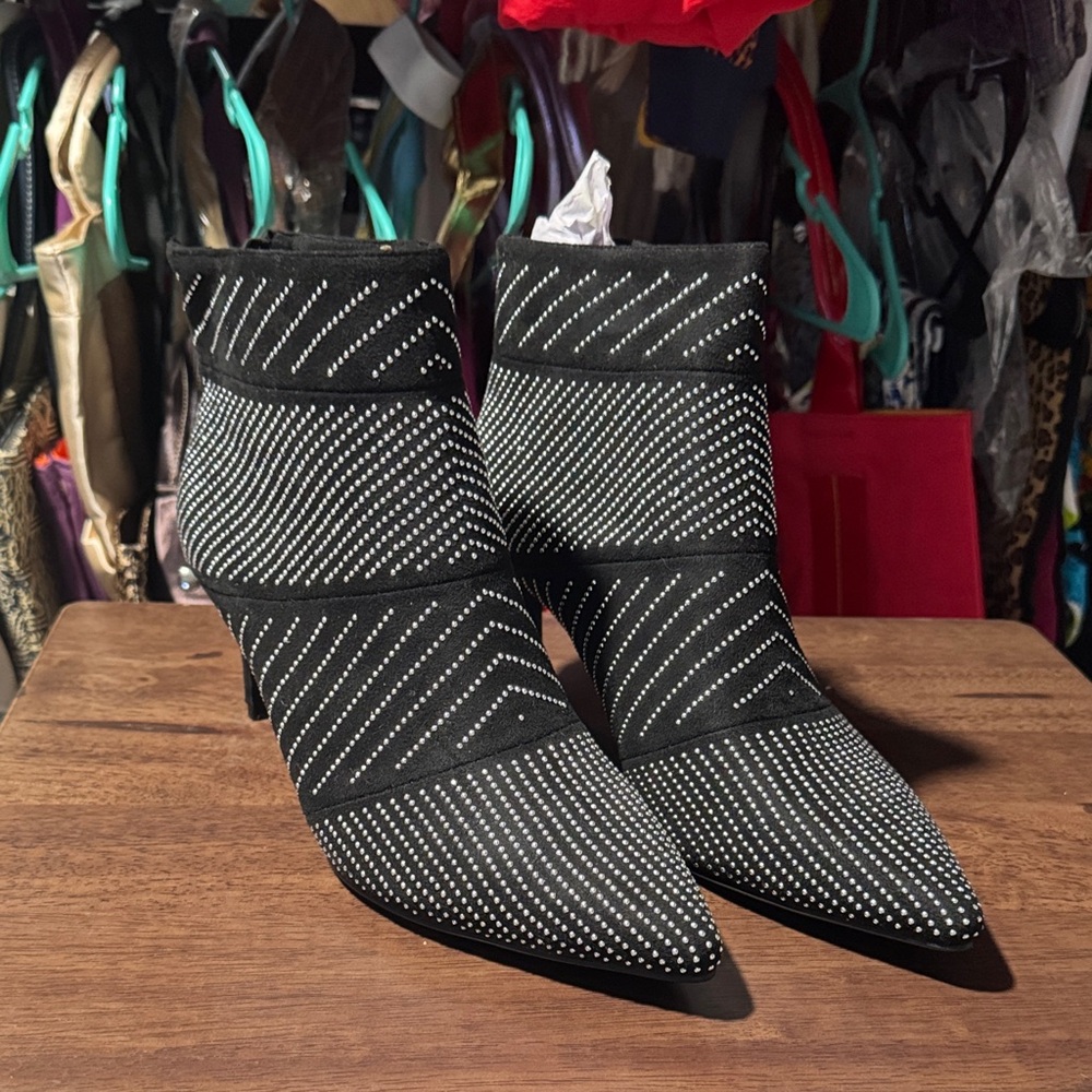 Midnight Velvet Black and White Women's Ankle Boots